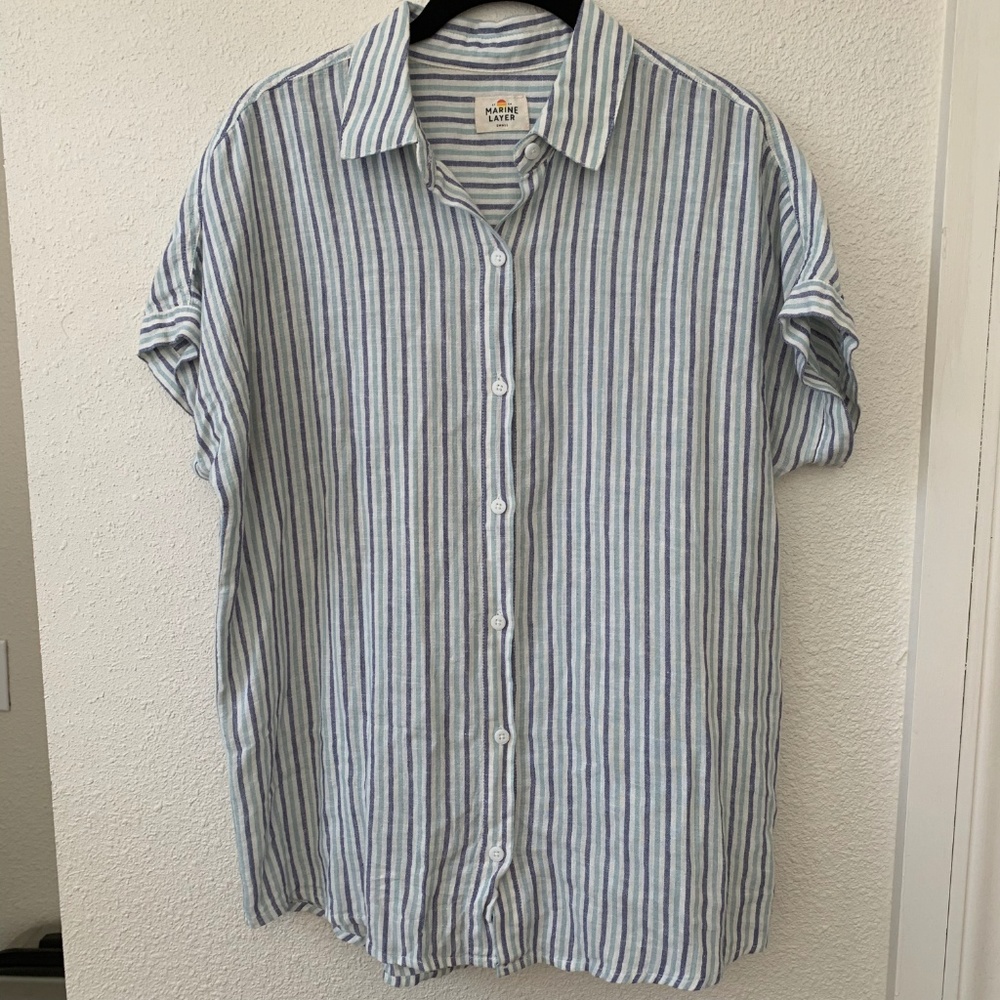 Marine Layer Size Small Striped Blue Button Up Top